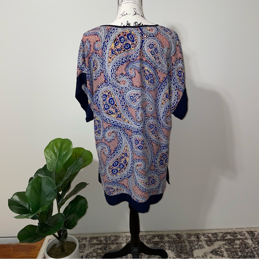 Adorable 🥰 J. Crew sheer paisley tunic blouse navy - Picture 2 of 9